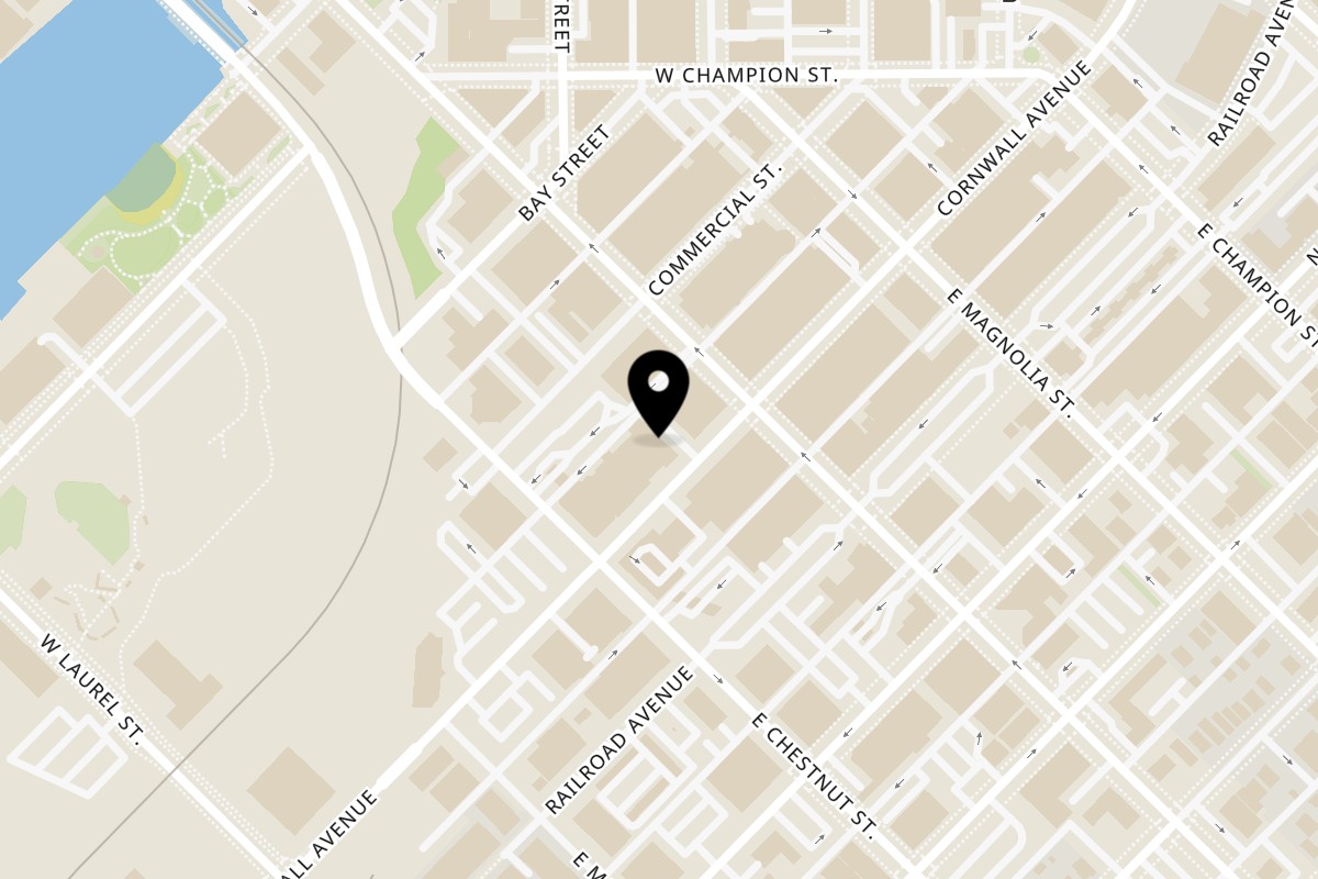 Map showing the location of Cafe Akroteri on 1219 Cornwall Ave in Bellingham
